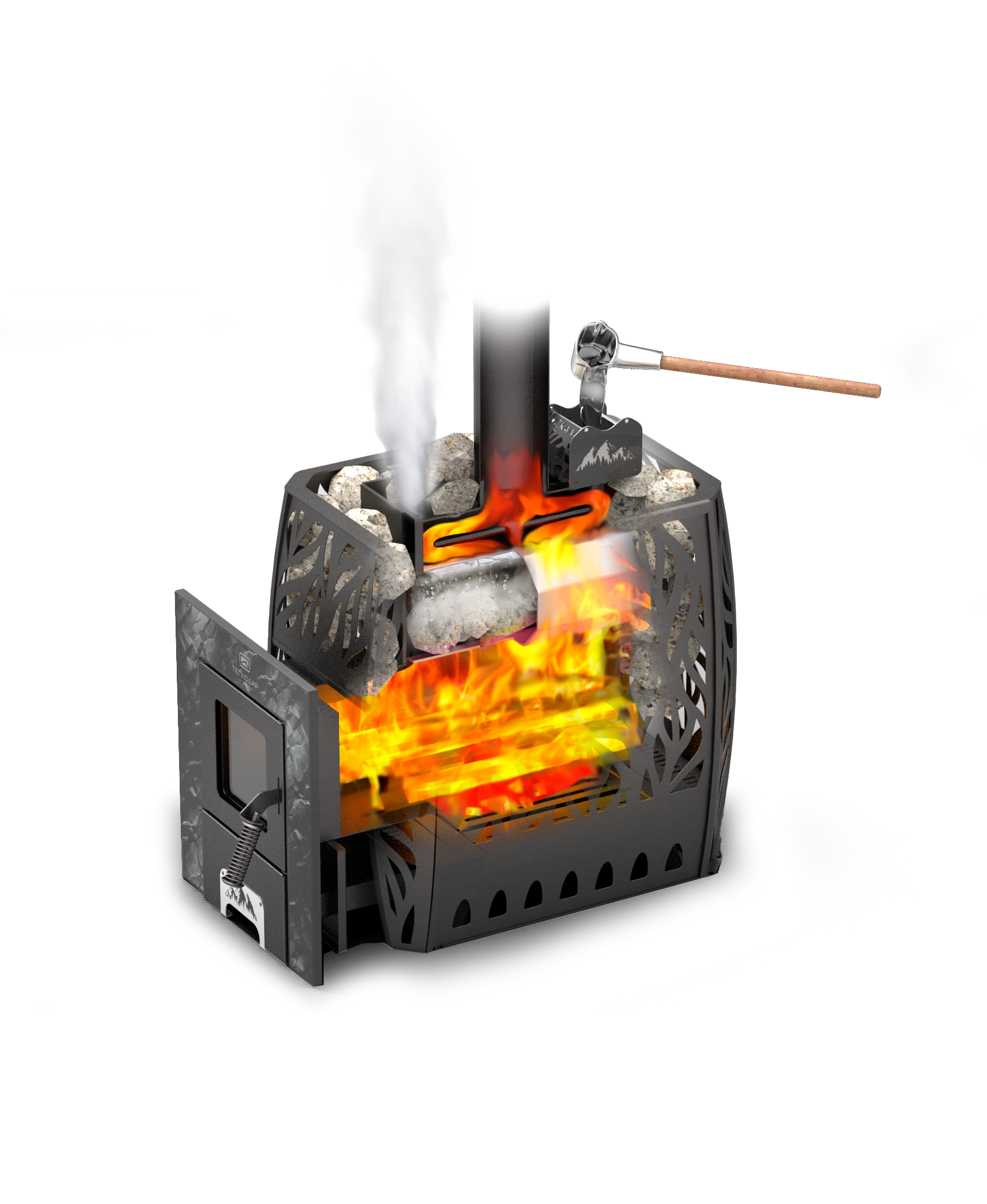 Печь для бани с открытой каменкой  Скала 12Т стекло - Теплодар